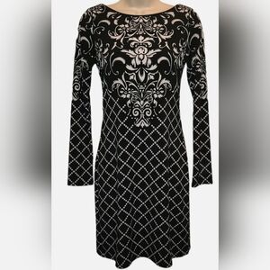 White House Black Market Black and White Sheath Dress Long Sleeve Cocktail